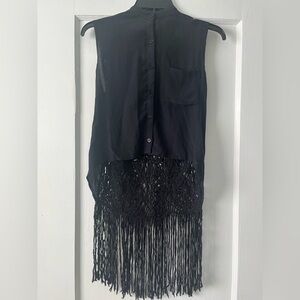 Mara Hoffman Unique Black Button-Up Shirt high low silk crochet back